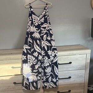 Cuddl Duds Navy and White Floral Jumpsuit